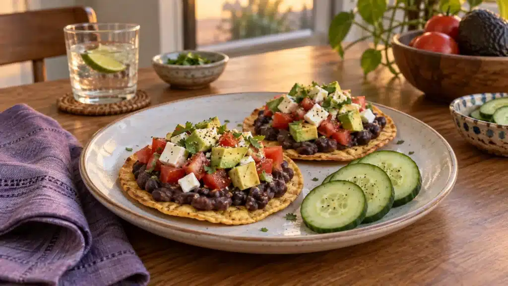 Cenas saludables sin cocinar: tostadas de frijoles con panela, jitomate y aguacate
