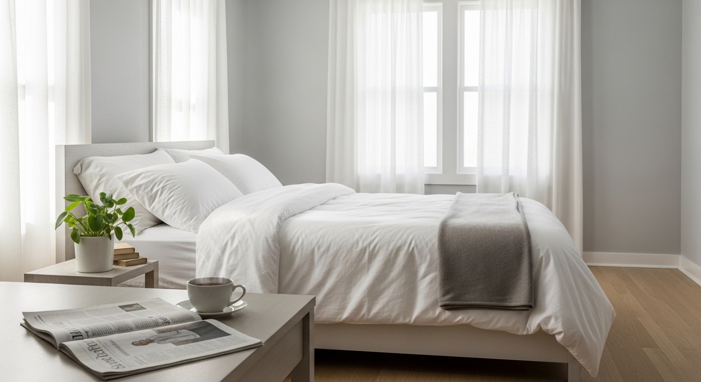 Dormitorio minimalista y relajante iluminado con luz natural