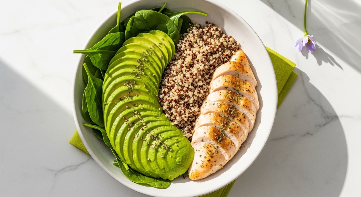 Tazón de comida saludable y equilibrada