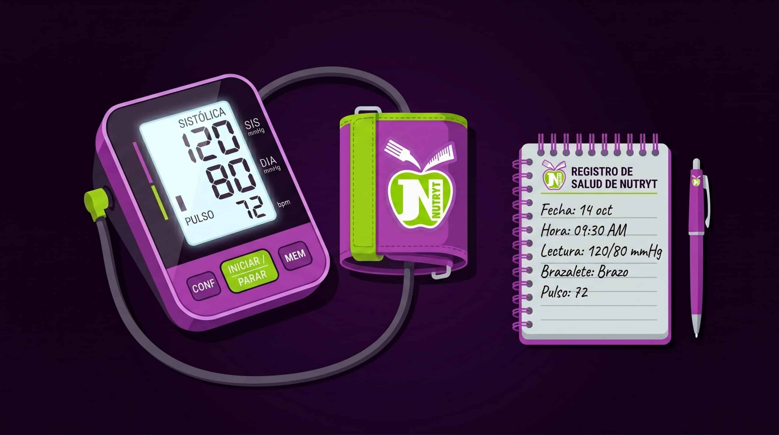 Baumanómetro digital mostrando una lectura de presión arterial saludable de 120 sobre 80