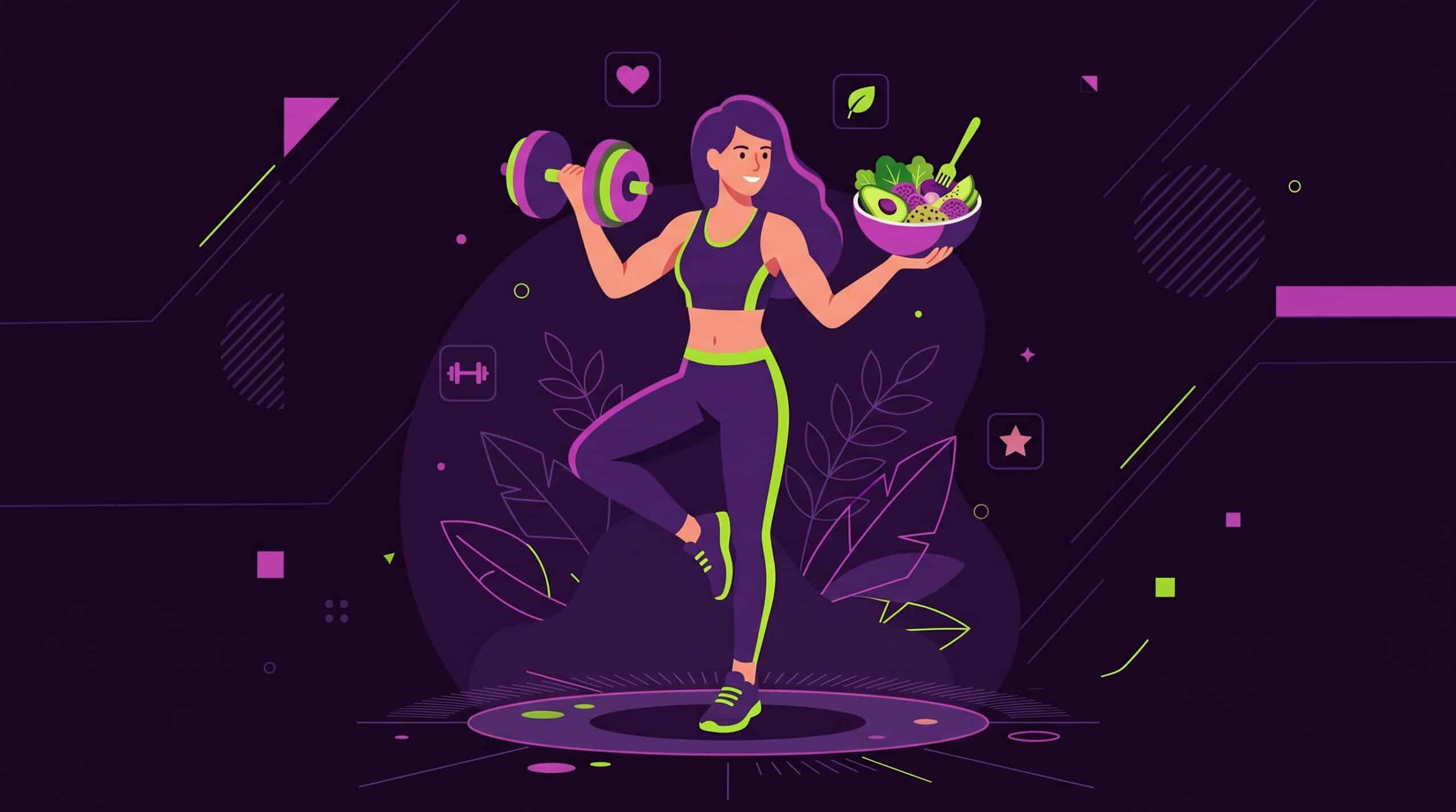 Ilustración de una persona equilibrando ejercicio y nutrición