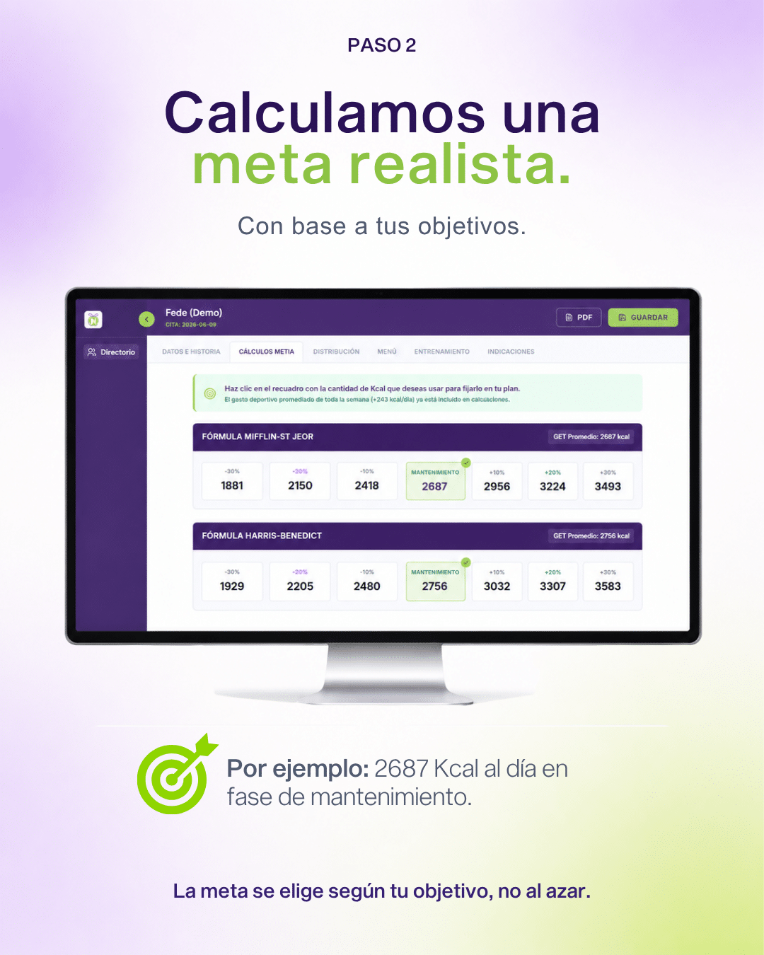 Cálculo clínico de meta calórica Nutryt