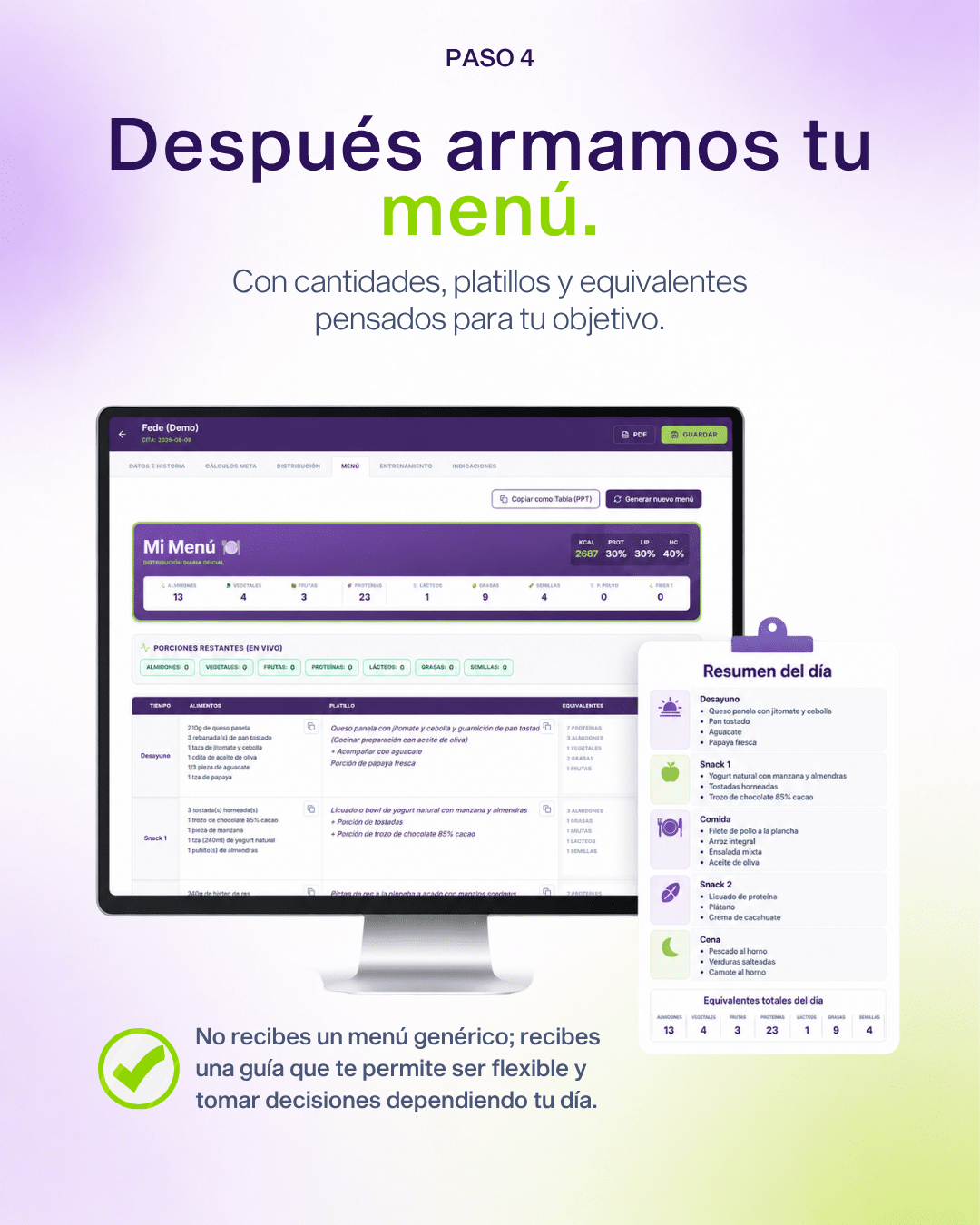 Generador de menú personalizado Nutryt