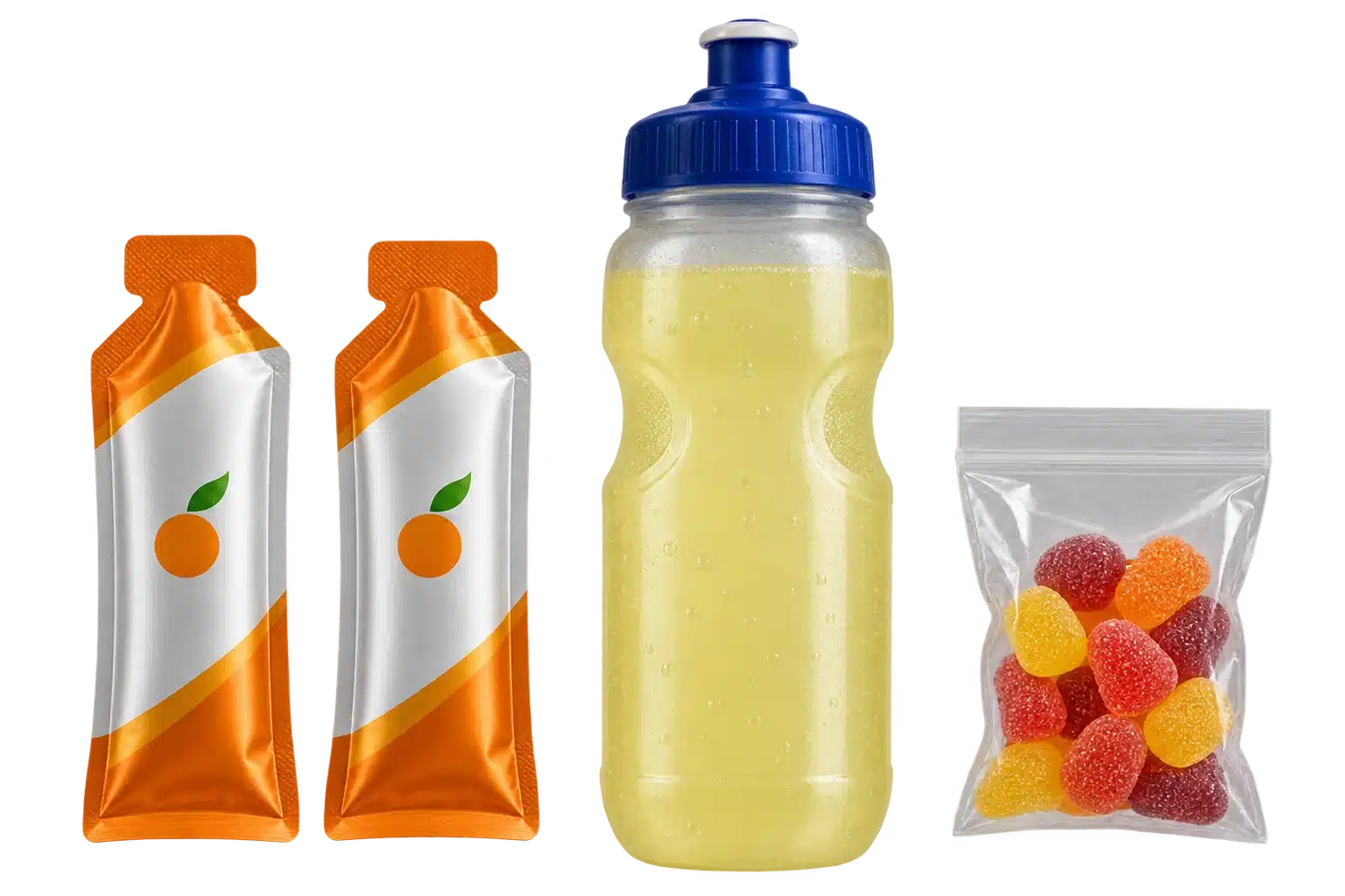 Geles, bebida deportiva y gomitas como distintas fuentes de carbohidratos durante una carrera