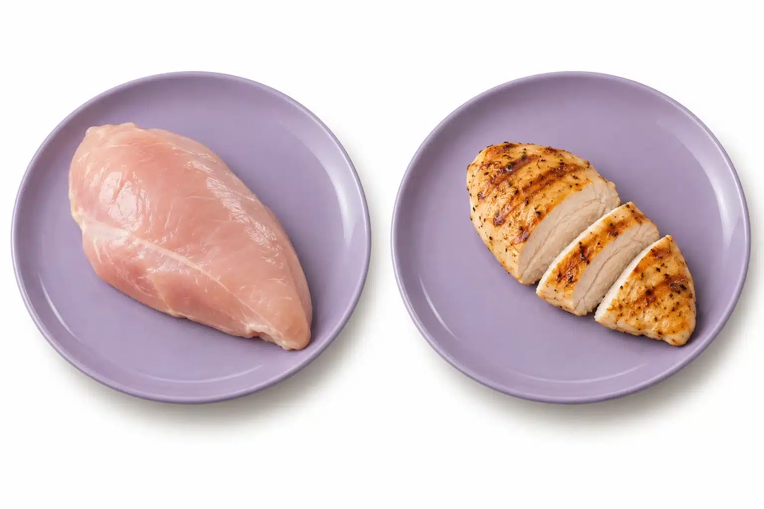 Pechuga de pollo cruda y pechuga cocinada: el tamaño y el peso cambian al cocinar
