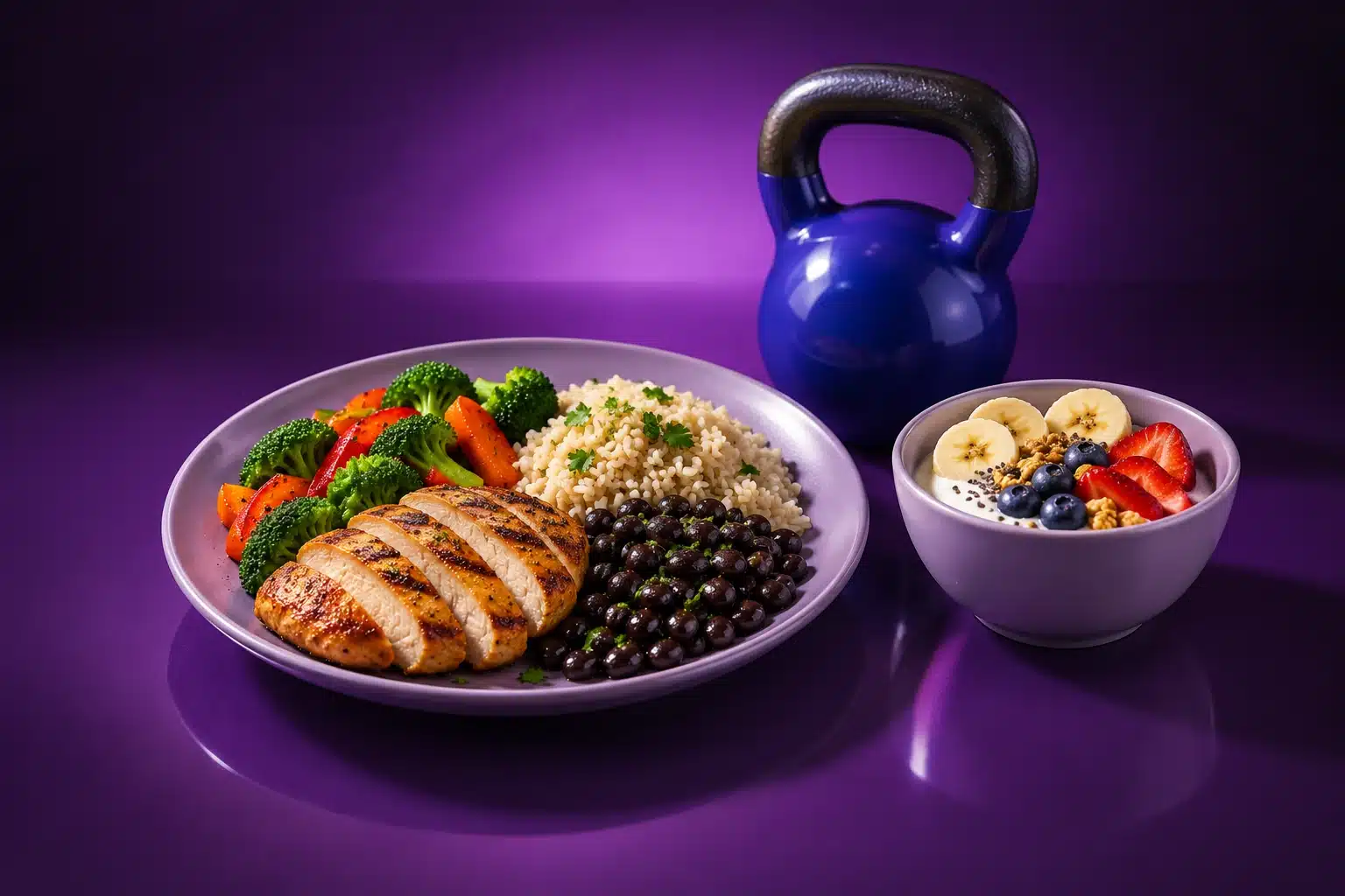 Composición visual sobre Qué comer para ganar masa muscular: alimentos y ejemplos