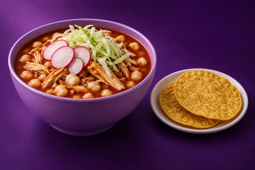 Pozole y tostadas para una cena mexicana del 15 de septiembre.
