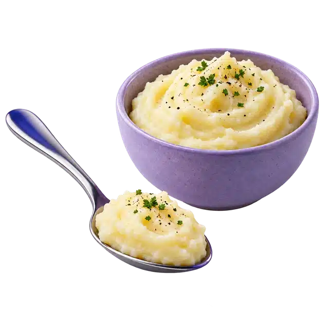 Puré de papa en una cuchara para mostrar una textura suave