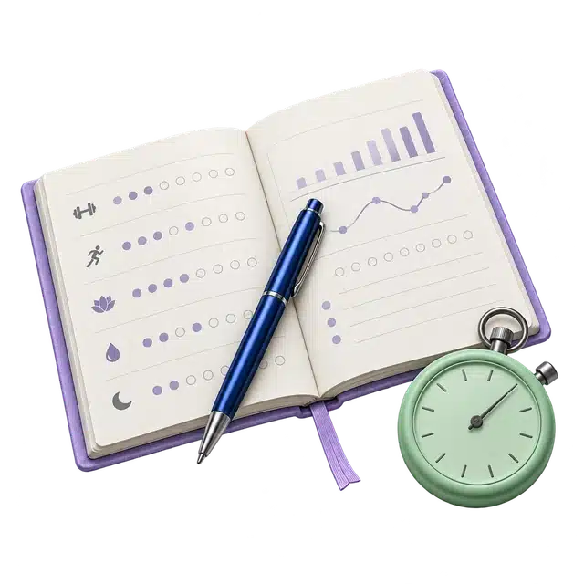 Diario de entrenamiento con cronómetro para registrar sesiones y observar patrones