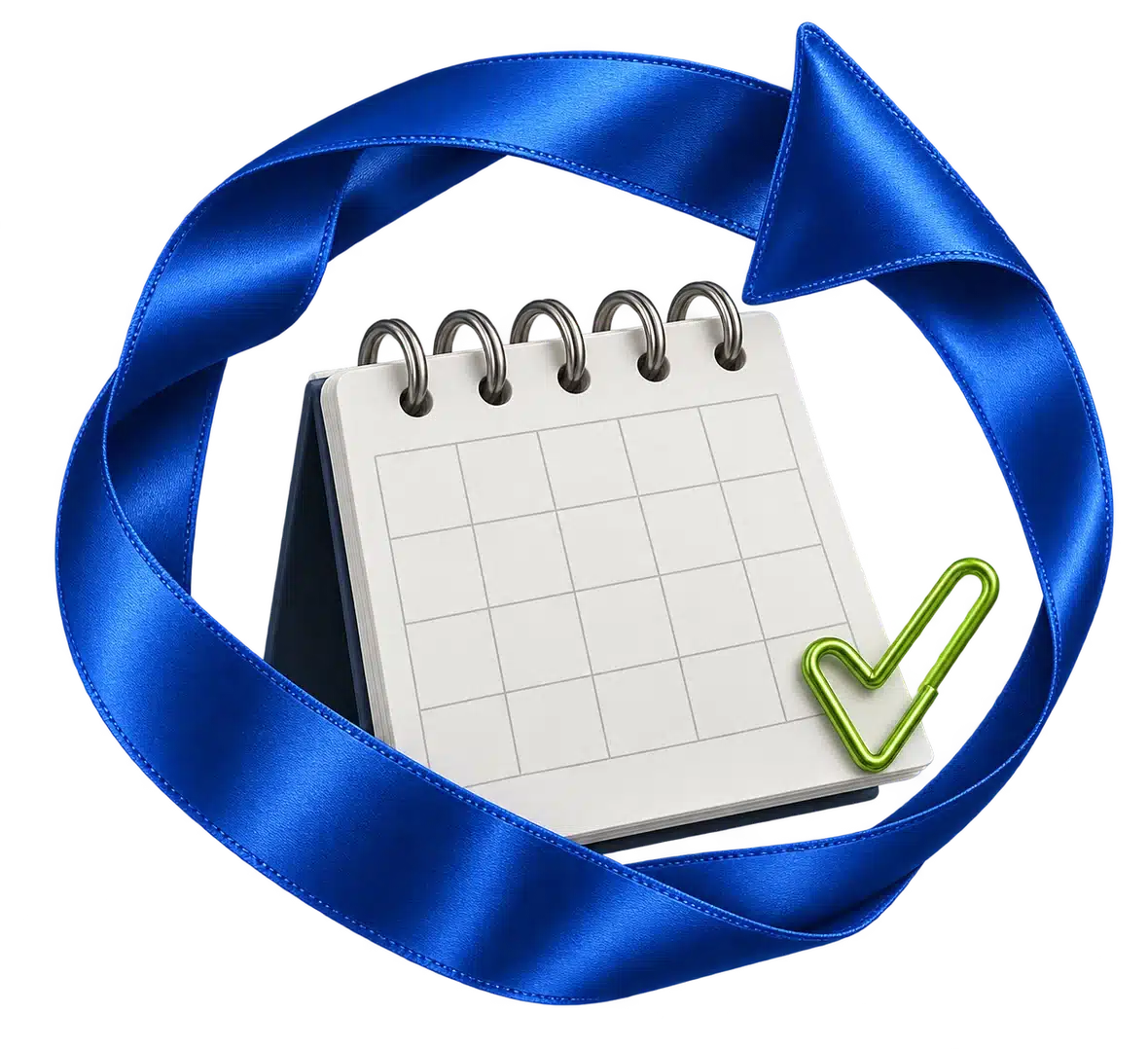 Calendario con flecha azul que simboliza retomar un hábito después de una pausa.