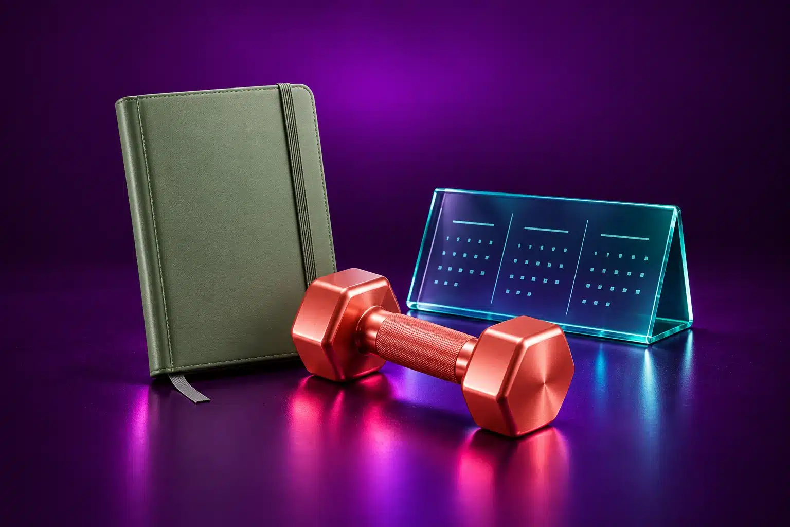 Agenda de entrenamiento, mancuerna coral y calendario de tres meses.